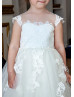 Ivory Lace Tulle V Back Flower Girl Dress With Bow